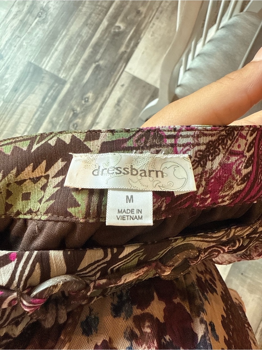 dressbarn Olive and Magenta Short-Sleeve Printed Peasant Blouse - Picture 6 of 6
